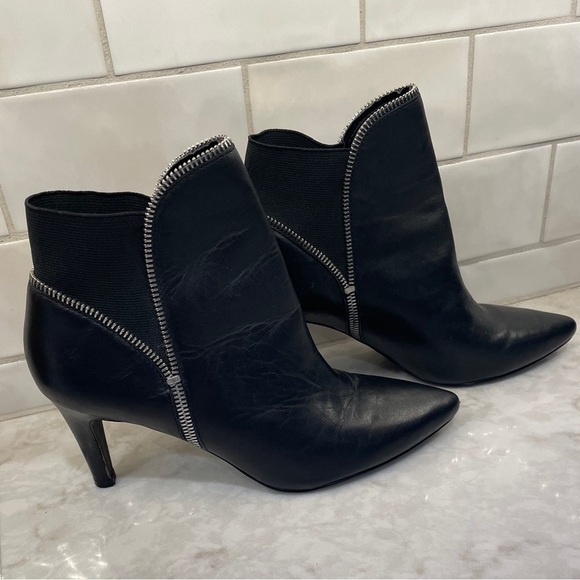 Tahari Shoes - Tahari Maribel Black Leather Ankle Booties Zipper Details 7 1/2M